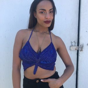 Vintage | 90s Vintage Beaded Butterfly Crop Top